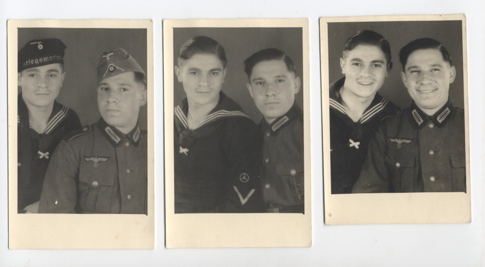 Trois cartes postales d'un soldat de la Heer et d'un matelot