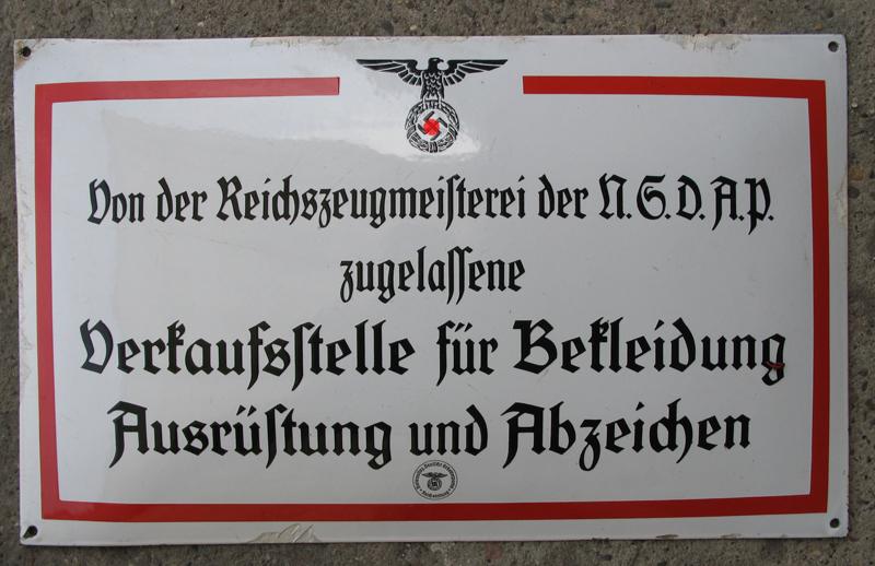 Plaque émaillée d'un magasin d'articles du NSDAP