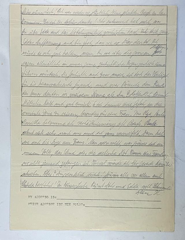 Lettre de Hermann Göring - prisonnier à Nuremberg